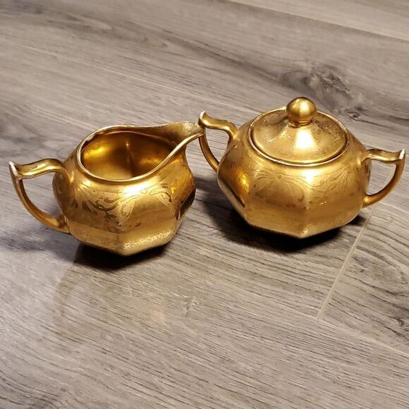 Vintage RARE Gold Sugar & Creamer Set - Picture 1 of 11